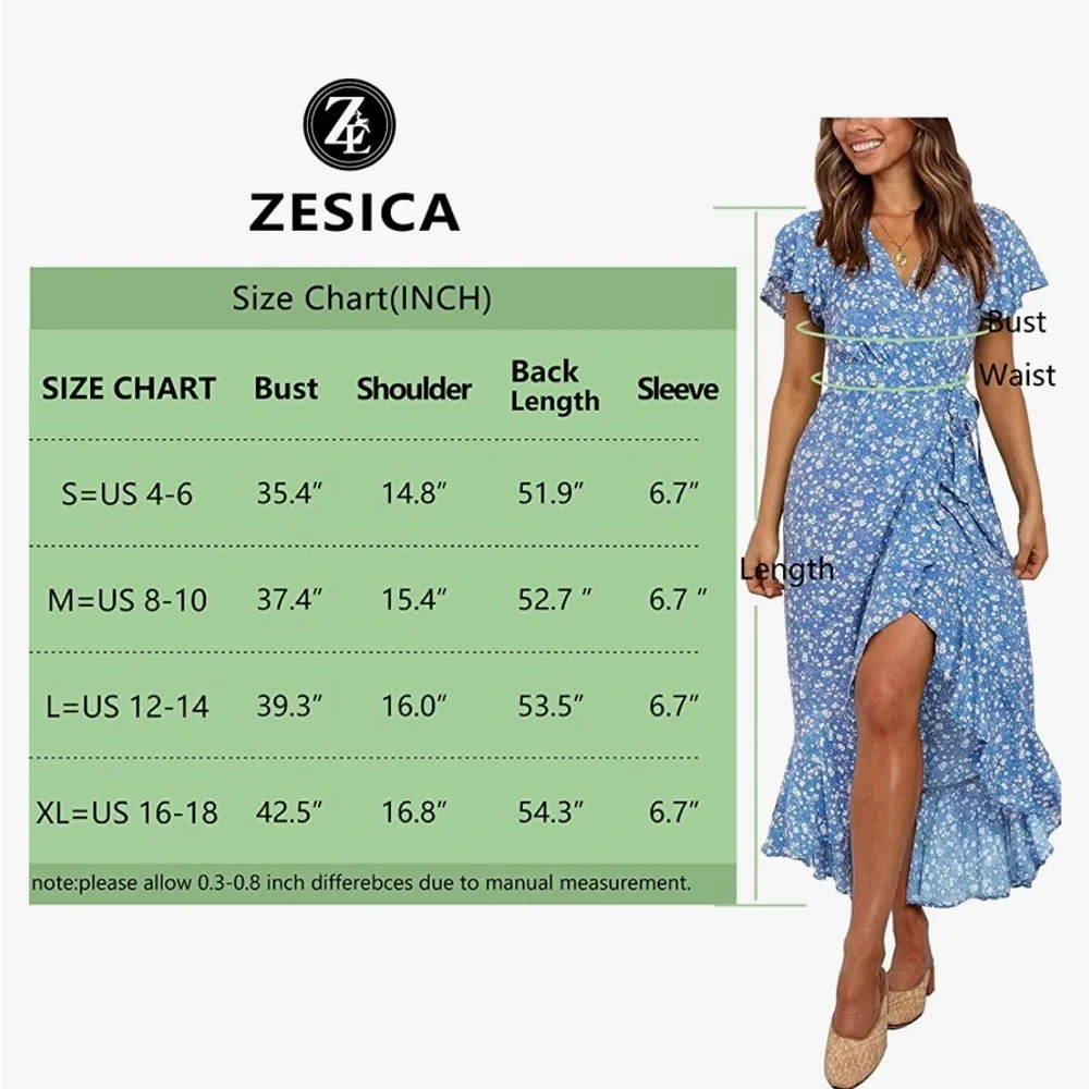 Woman’s blue floral bohemian dress - Picture 2 of 8